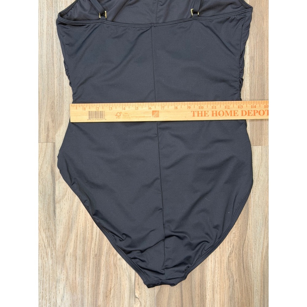 La Blanca Island Goddess One Piece Swimsuit Black Square Neck 14 Classy Slimming - Picture 10 of 13